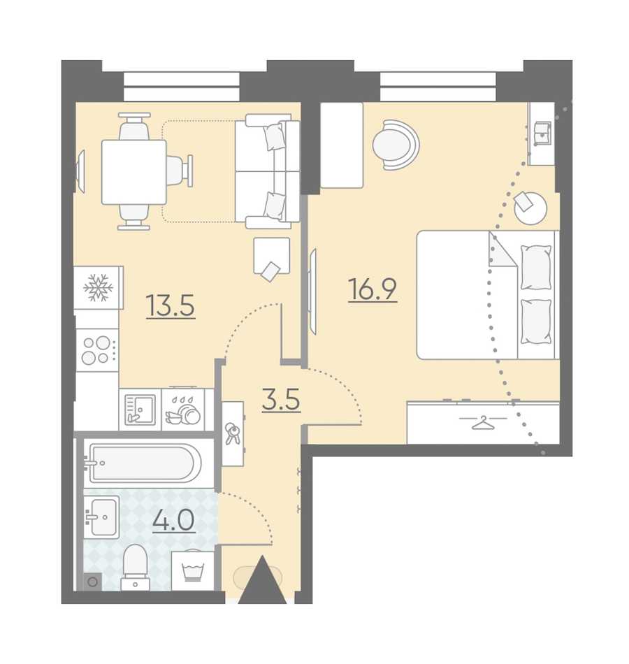 Однокомнатная квартира в : площадь 37.9 м2 , этаж: 2 – купить в Санкт-Петербурге